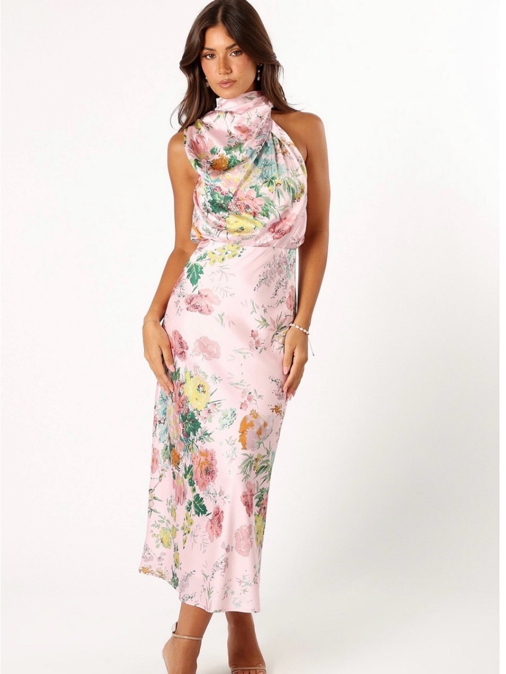 Petal & Pup Pink One-Shoulder Floral Midi Dress